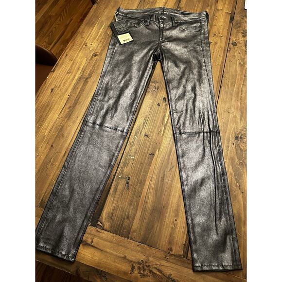 Rag & Bone 100% Lamb Soft Leather Skinny Pants Anthracite Black Size 27 Edgy - Picture 1 of 16